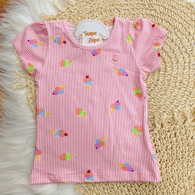 Conj. Blusa Listrada Sorvetinhos e Short Saia - Rosa